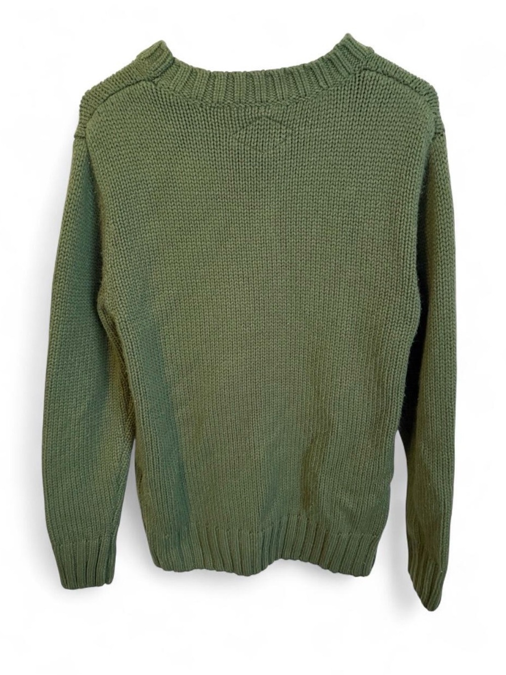 Men's Olive Green Crewneck Sweater with Cream Graphic Yeti - Picture 4 of 5